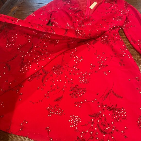 NWT Madewell Sz 0 Hazelwood Wrap-Front Mini Dress in Windswept Floral Red - Picture 5 of 15